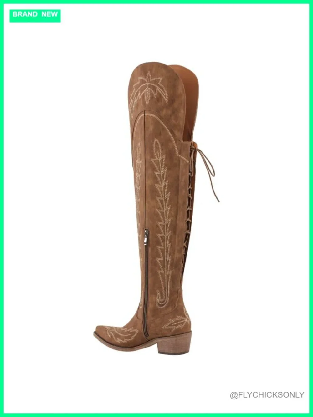 Faux Leather Thigh High Cowboy Boots Pointed Toe Block Heel Western